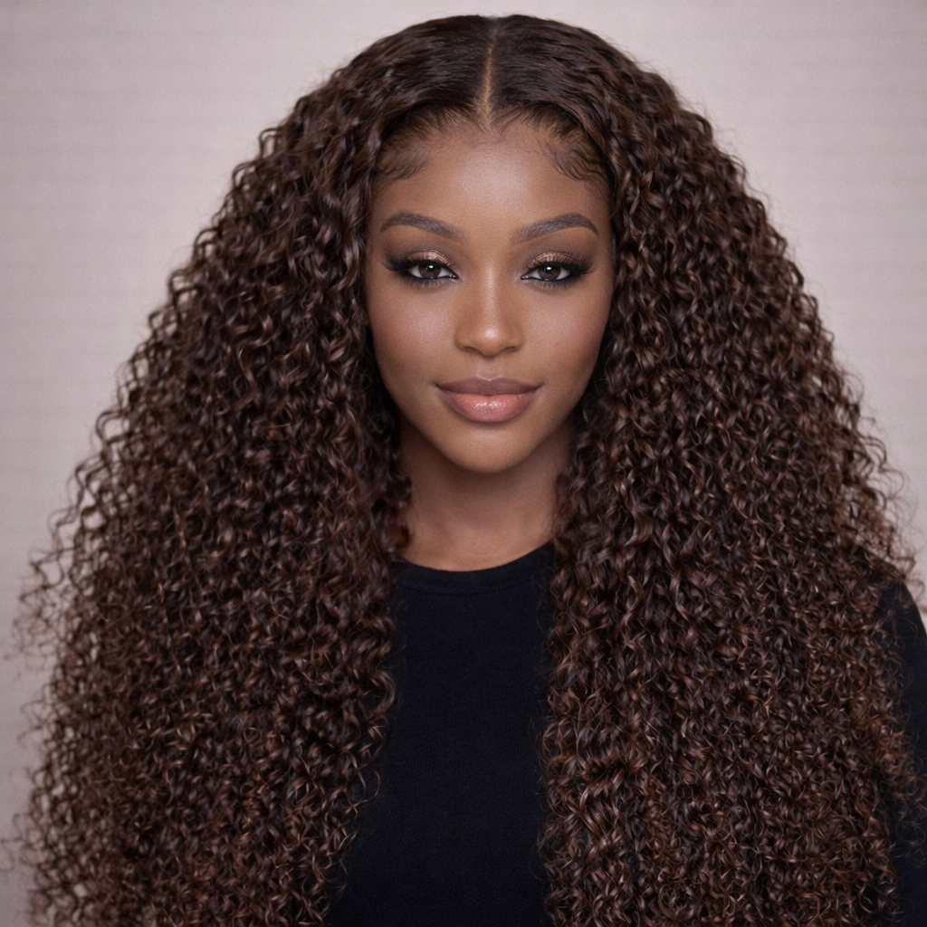 Chocolate Brown Deep Wave Human Hair Lace Wig