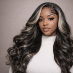 Body Wave Human Hair Lace Wig With Blonde Highlights
