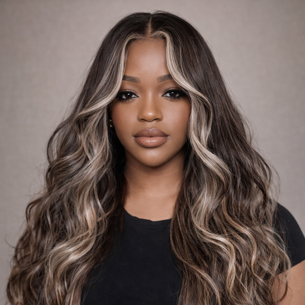 Body Wave Human Hair Wig With Blonde Highlights