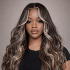 Body Wave Human Hair Wig With Blonde Highlights
