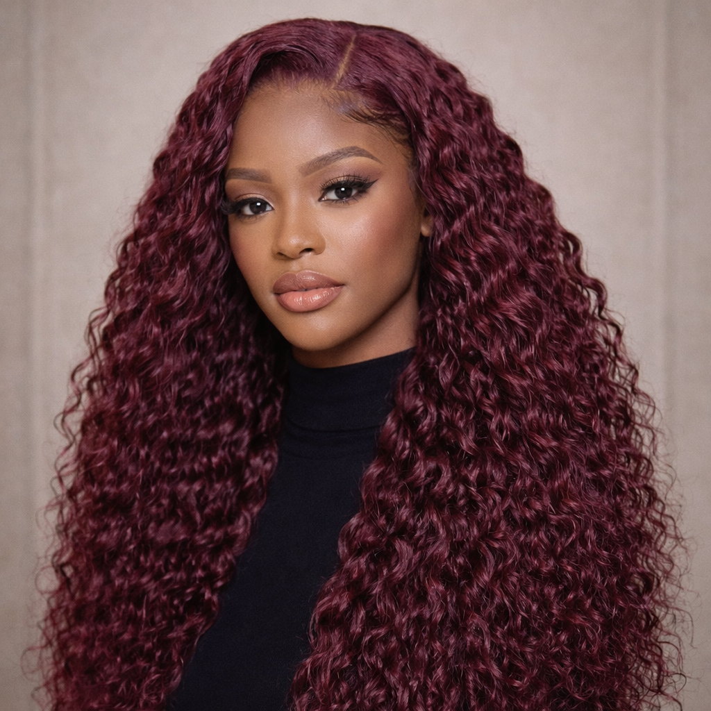 Burgundy Deep Wave HD Lace Front Human Hair Wig