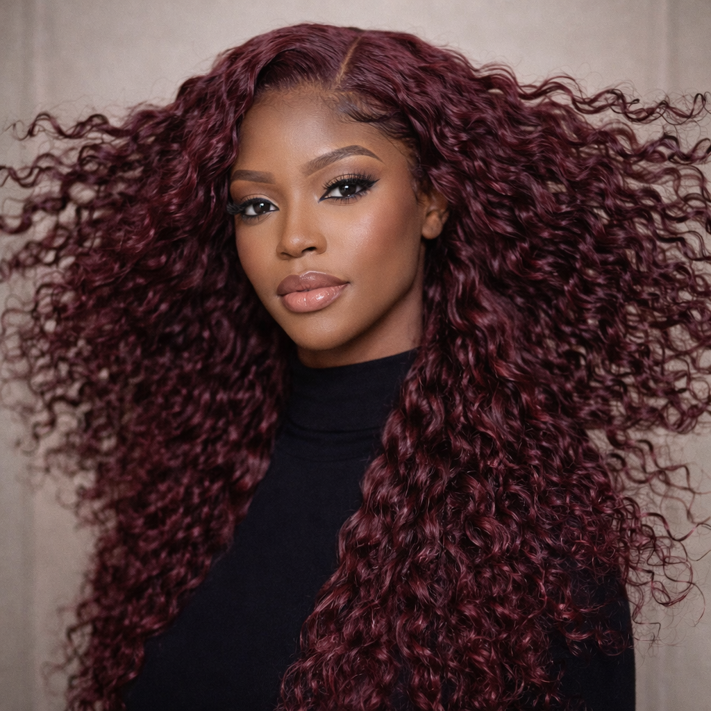 Burgundy Deep Wave HD Lace Front Human Hair Wig