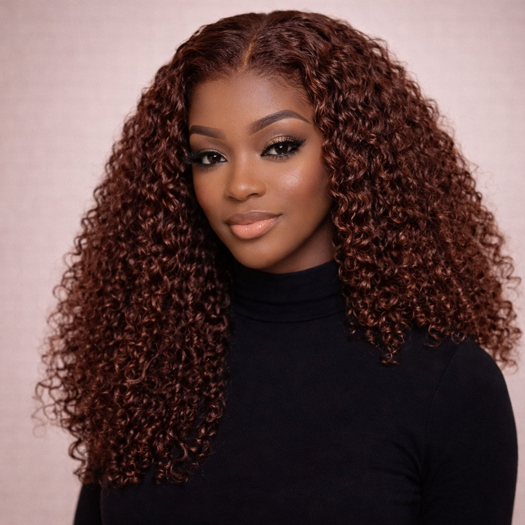Auburn Curly Bob Human Hair Wig With HD Lace